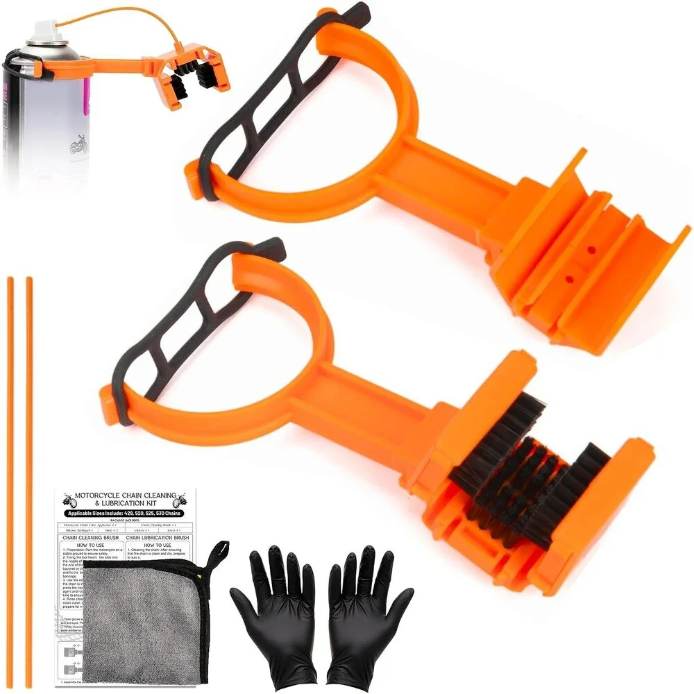 2 in 1 Motorcycle Chain Cleaner Lube Applicator Tool Kit 428 520 525 530